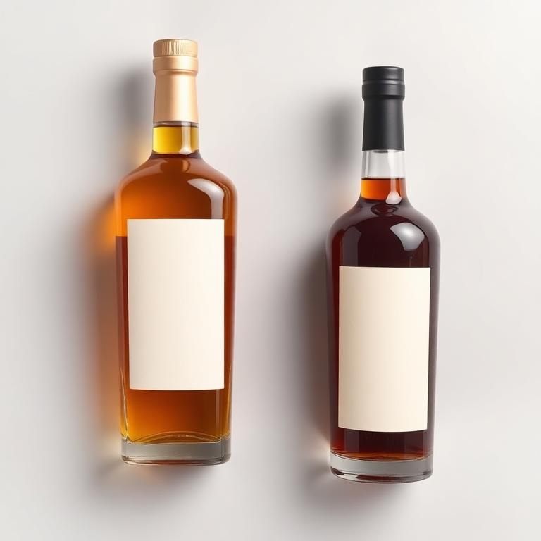Rum category banner, bottles on a plain studio field
